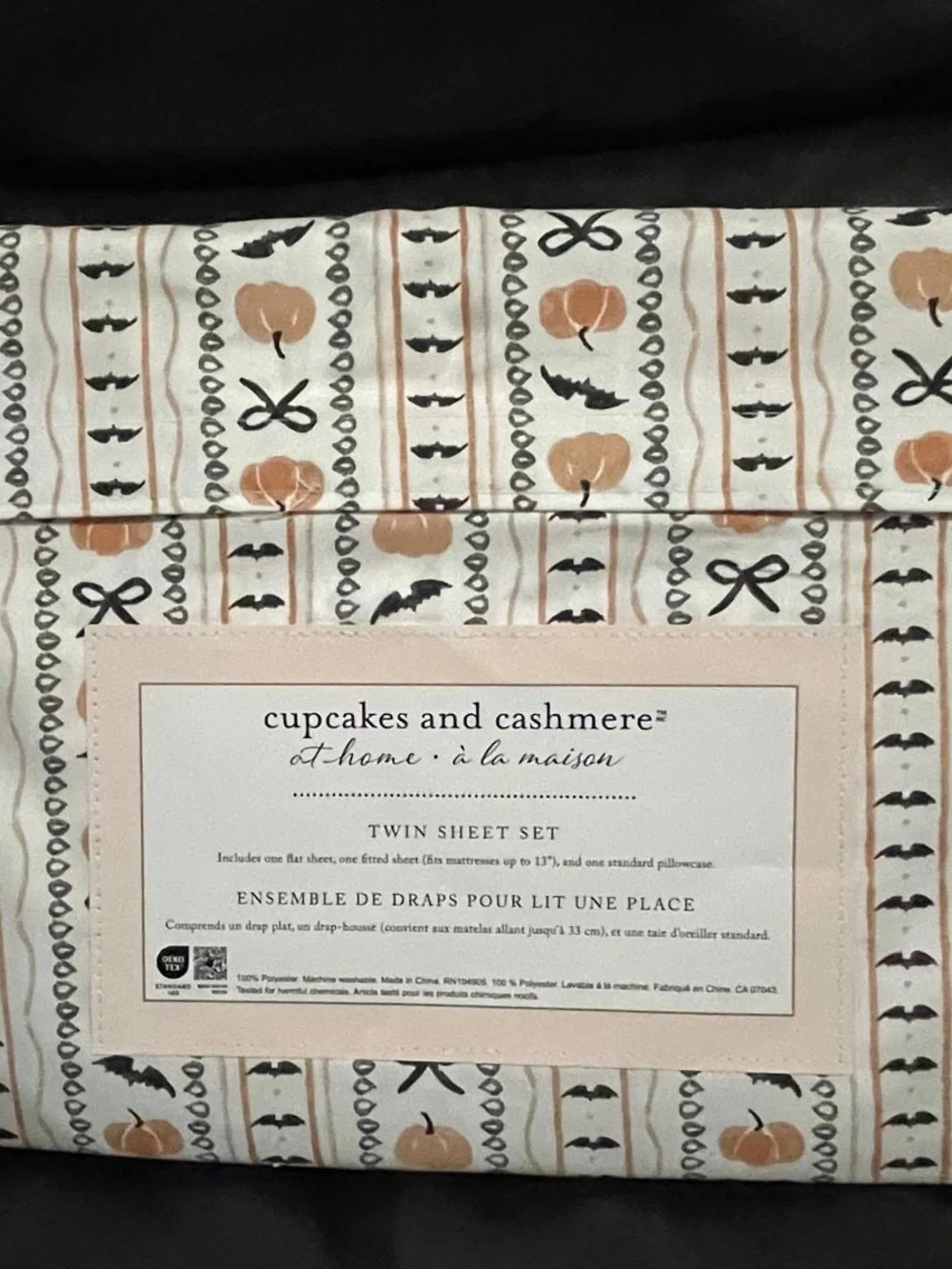 Halloween Cupcakes and Cashmere Pumpkin Party Striped Twin Sheet Set